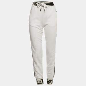 Pre Owned Dolce & Gabbana White Logo Band Cotton Track Pants S