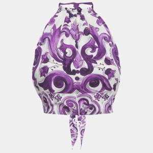 Pre Owned Dolce & Gabbana Purple Majolica Print Silk Halter Neck Top S