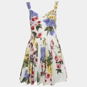 Pre Owned Dolce & Gabbana White Floral Print Cotton Blend Mini Dress M