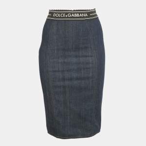 Pre Owned Dolce & Gabbana Blue Denim /Mesh Pencil Skirt S