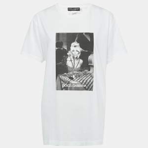 Pre Owned تي شيرت دولتشي أند غابانا كيم جيرسي مطبوع أبيض مقاس كبير - لارج
