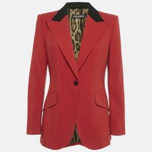 مملوكة مسبقًا Dolce & Gabbana Red Velvet Collar Gabardine Blazer M