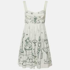 Pre Owned Dolce & Gabbana White Doodle Print Cotton Sleeveless Mini Dress M