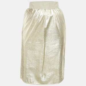 مملوكة مسبقًا Dolce & Gabbana Metallic Gold Faux Leather Pencil Skirt XS