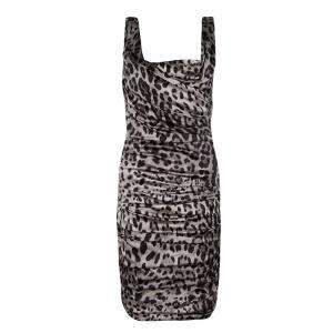 مملوكة مسبقًا Dolce & Gabbana Grey Animal Print Silk Ruched Sleeveless Dress S