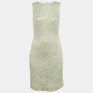 Pre Owned Dolce & Gabbana Blue Brocade Silk Sleeveless Dress S