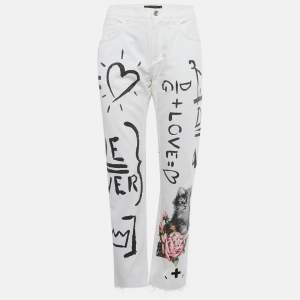 Pre Owned Dolce & Gabbana White Printed Denim Jeans M/Waist 30"