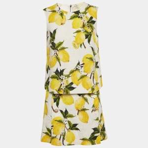 مملوكة مسبقًا Dolce & Gabbana White Printed Cotton Blend Top & Skirt Set M/L