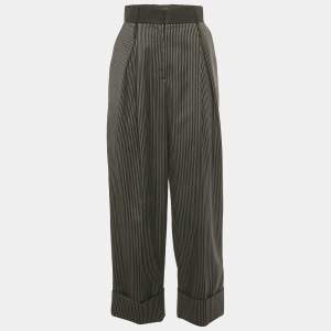 مملوكة مسبقًا بنطلون دولتشي آند غابانا صوف مخطط رمادي مقاس صغير (سمول)