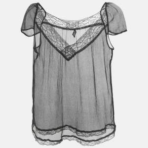مملوكة مسبقًا D&G Black Silk Chiffon Lace Trim Sheer Top S