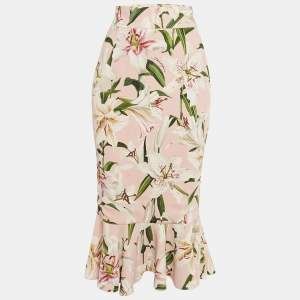 مملوكة مسبقًا Dolce & Gabbana Pink Floral Print Crepe Flounced Skirt S