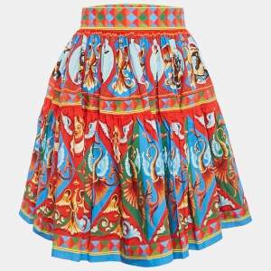 مملوكة مسبقًا Dolce & Gabbana Red Carretto Print Tiered Short Skirt S