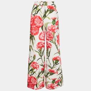 مملوكة مسبقًا Dolce & Gabbana White/Pink Floral Print Jersey Flared Trousers M
