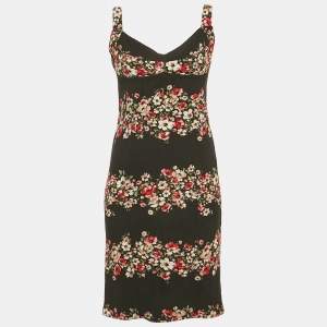 مملوكة مسبقًا Dolce & Gabbana Black Floral Print Crepe Corset Sheath Dress S