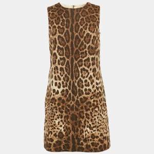 مملوكة مسبقًا Dolce & Gabbana Brown Leopard Printed Cotton Charmeuse Shift Dress S