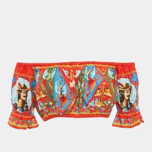 مملوكة مسبقًا Dolce & Gabbana Red/Blue Carretto Print Crop Top S