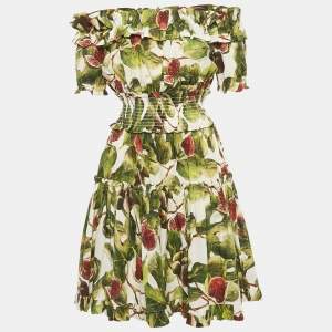 مملوكة مسبقًا Dolce & Gabbana Green Fig Print Cotton Midi Dress S