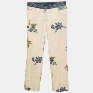 مملوكة مسبقًا Dolce & Gabbana Cream Floral Cross Stitch Printed Cotton Pants S Waist 29" 