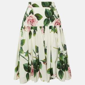 مملوكة مسبقًا Dolce & Gabbana White Floral Print Cotton Short Skirts M