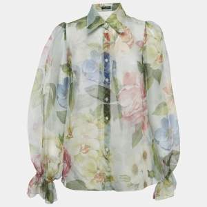 Pre Owned Dolce & Gabbana Light Green Floral Printed Silk Shirt S