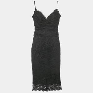 Pre Owned فستان دولتشي أند غابانا دانتيل أسود بلا أكمام متوسط الطول مقاس كبير