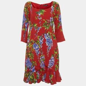 مملوكة مسبقًا Dolce & Gabbana Red Floral Print Crepe Mini Dress M