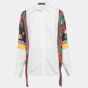 مملوكة مسبقًا Dolce & Gabbana White Foulard Print Cotton Poplin Oversize Shirt XS 