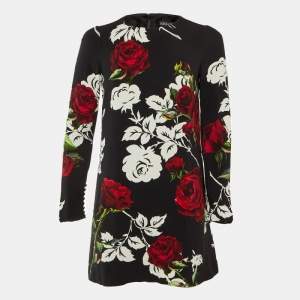Pre Owned Dolce & Gabbana Black Floral Print Crepe Mini Dress S