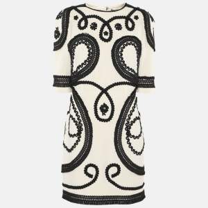 مملوكة مسبقًا Dolce & Gabbana Cream/Black Crepe Embroidered Mini Dress M