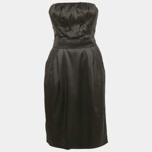 مملوكة مسبقًا Dolce & Gabbana Black Satin Strapless Short Dress S