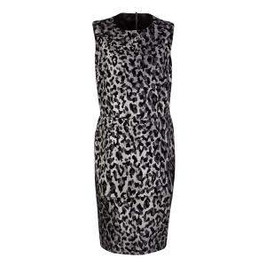 مملوكة مسبقًا Dolce & Gabbana Monchrome Flock Animal Print Layered Sleeveless Dress L