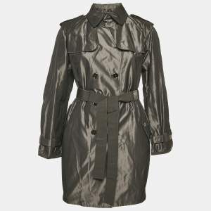Pre Owned Dolce & Gabbana Black Metallic Polyester Double Breasted Belted Coat S