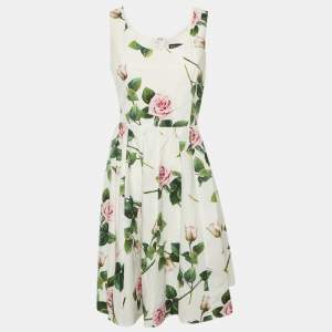Pre Owned Dolce & Gabbana White Floral Print Cotton Short Dress M
