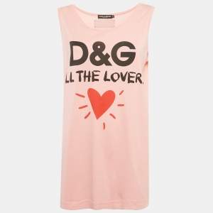 Pre Owned Dolce & Gabbana Pink Printed Jersey Tank Top M