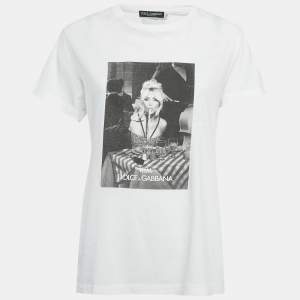 Pre Owned Dolce & Gabbana White Ciao Kim Cotton Knit T-Shirt S