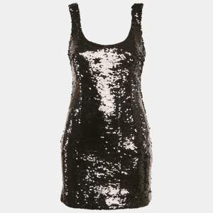 Pre Owned D&G Black Sequin Embellished Tulle Sheath Dress S