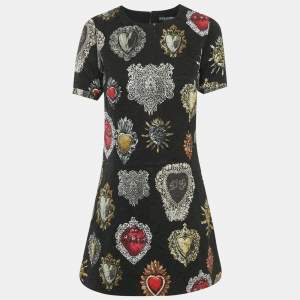 مملوكة مسبقًا Dolce & Gabbana Black Crest printed Cotton Jacquard Mini Dress M