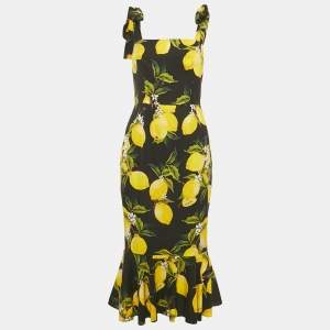 Pre Owned Dolce & Gabbana Black Lemon Print Silk Blend Sheath Dress M