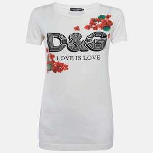 Pre Owned Dolce & Gabbana White Floral Print Jersey T-Shirt XS