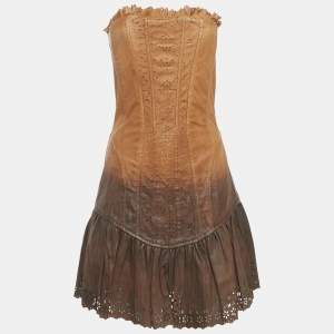 Pre Owned D&G Beige Leather Eyelet Strapless Mini  Dress S