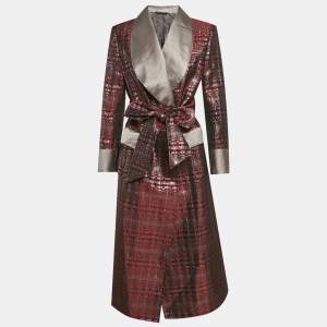 Pre Owned Dolce & Gabbana Alta Sartoria Burgundy Jacquard Long Belted Coat S