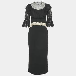 مملوكة مسبقًا Dolce & Gabbana Black Crepe and Lace "Fashion Sinner" Embellished Midi Dress S