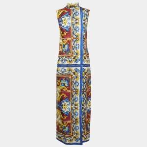 مملوكة مسبقًا Dolce & Gabbana Majolica Print Silk Front Slit Maxi Dress M