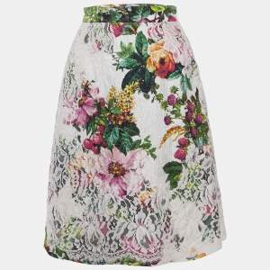 Pre Owned تنورة دولتشي آند غابانا دانتيل جاكار زهور بيضاء مقاس صغير جداً