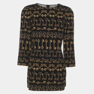 مملوكة مسبقًا Dolce & Gabbana Black Printed Crepe Long Sleeve Blouse M