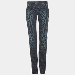 مملوكة مسبقًا Dolce & Gabbana Blue Leopard Print Slim Jeans S/Waist 28"