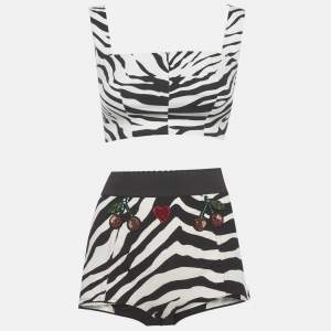 مملوكة مسبقًا Dolce & Gabbana Black/White Zebra Print Cotton Set XS