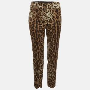 Pre Owned Dolce & Gabbana Brown Leopard Jacquard Pants M