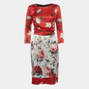 مملوكة مسبقًا Dolce & Gabbana Red Floral Print Silk Sheath Dress M
