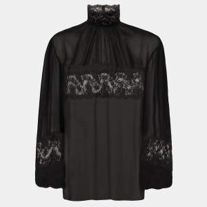 Pre Owned Dolce & Gabbana Black Crepe Lace Trim Blouse M